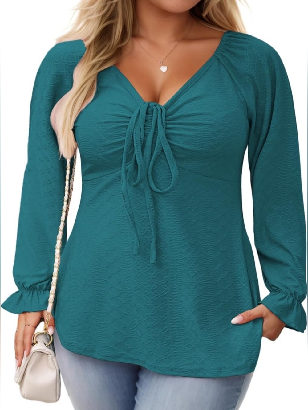 5X VISLILY plus size tunic top in a gorgeous teal shade with subtle textured